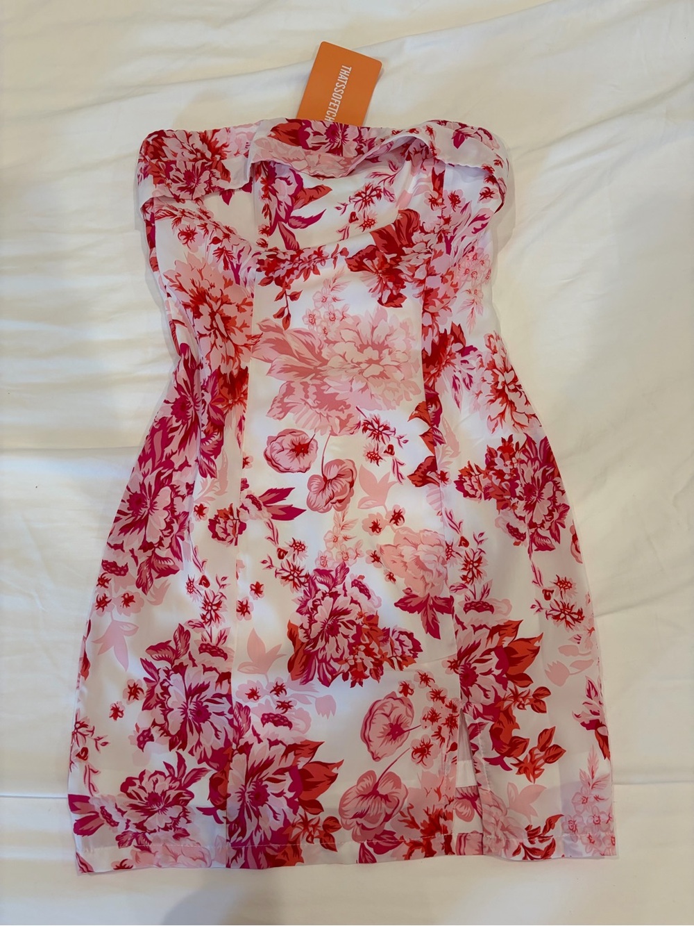 Strapless Floral Mini Dress in Pink and Red